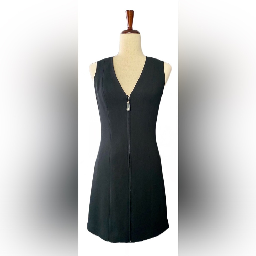 Kenar Studio Black Ribbed Sleeveless Mini Full Zip Dress Size 4